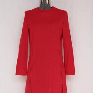 Late 60's early 70's red wool jersey midi dress - black stitching